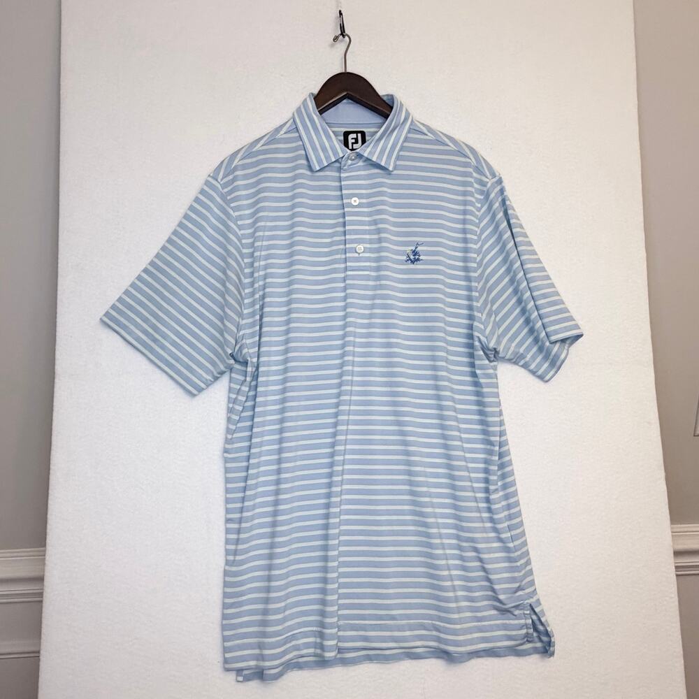 FootJoy Men’s M Carolina Blue Mint Stripe Peninsula Golf Club Polo Shirt